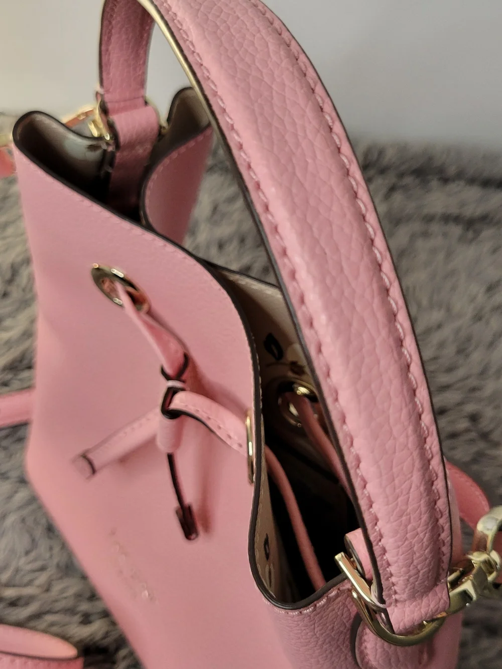 Kate Spade Pink Leather Drawstring Bucket Bag